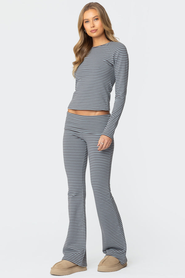 Edikted Kaeli Stripey Long Sleeve T Shirt Gray