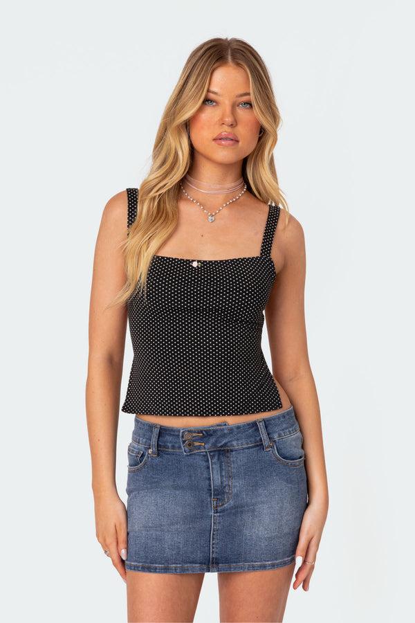 Edikted Kaia Polka Dot Tie Back Top Black