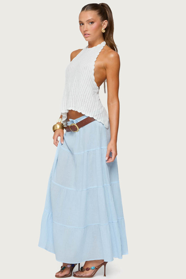 Edikted Kaila Cotton Tiered Maxi Skirt Light Blue