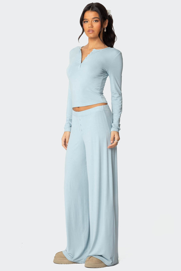 Edikted Kait Henley Top Light Blue