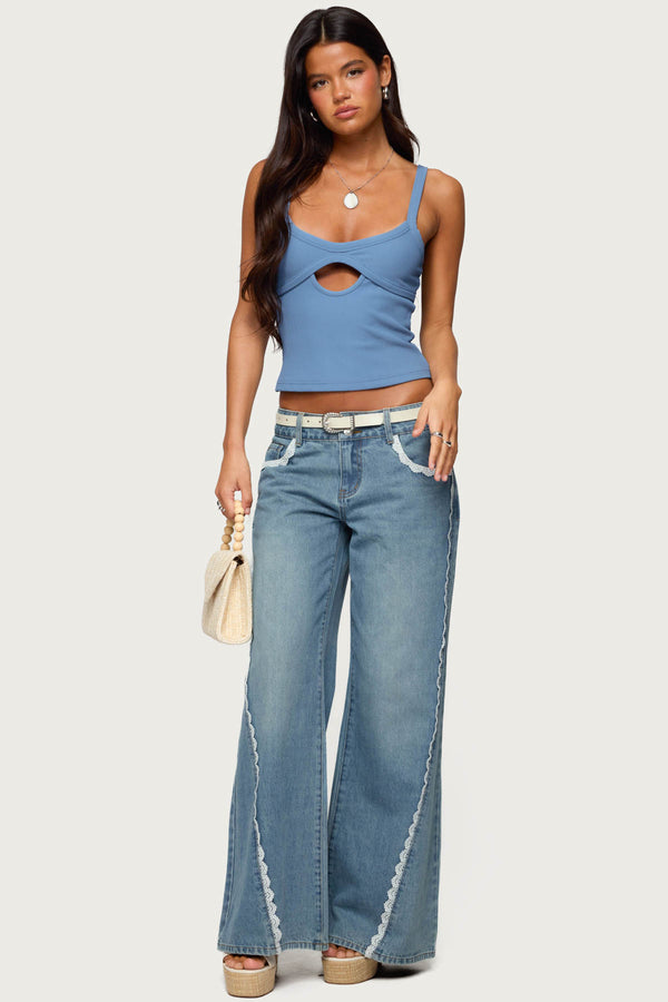 Edikted Karin Cut Out Ribbed Tank Top Blue
