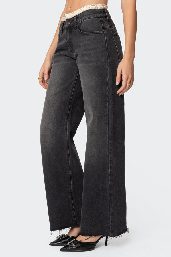 Edikted Karlie Lace Trim Jeans Black Washed