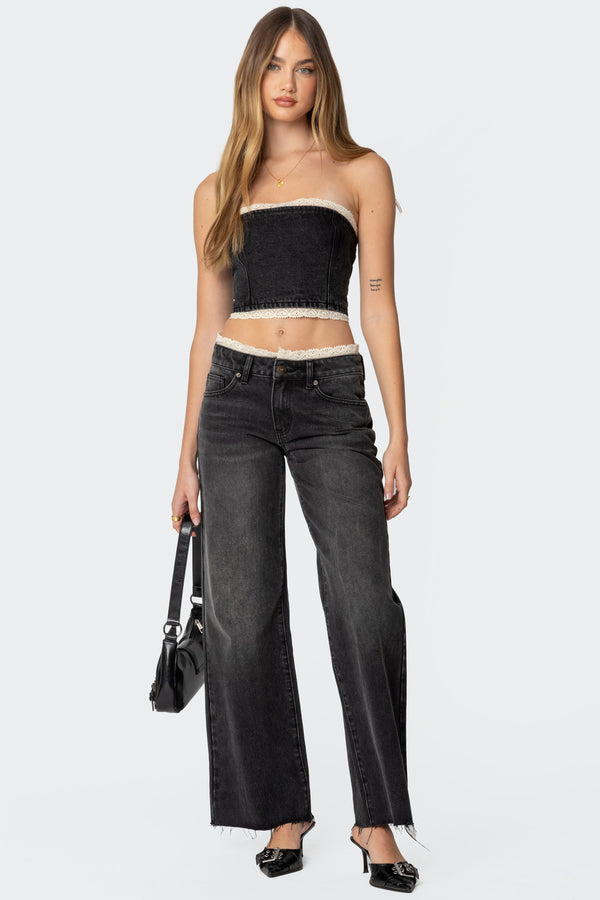 edikted Karlie Lace Trim Jeans black washed