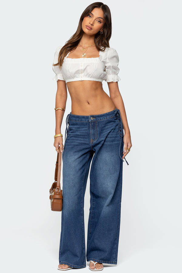edikted Katt Lace Up Baggy Jeans blue