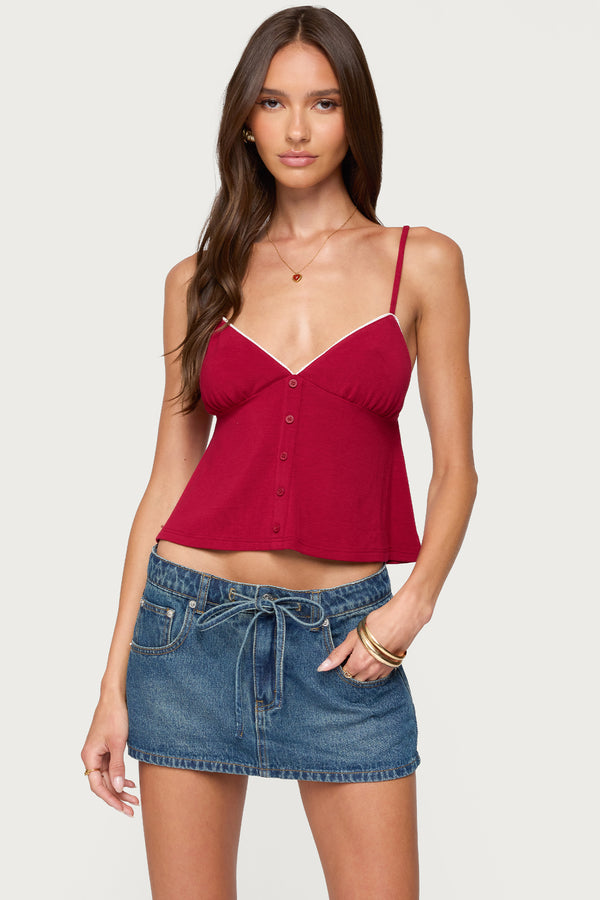 edikted Kellyn Button Contrast Babydoll Top red
