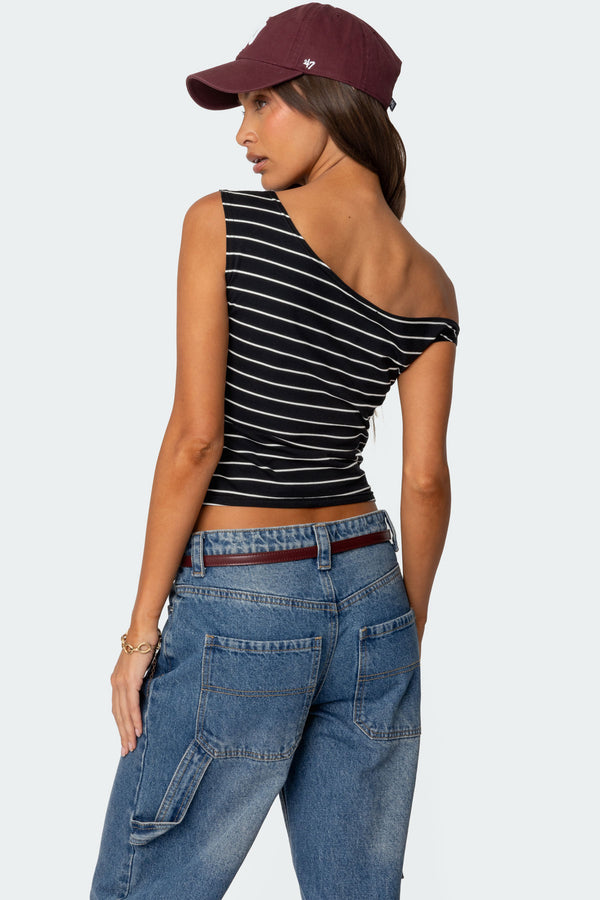 Edikted Keryn Striped Asymmetric Top Black