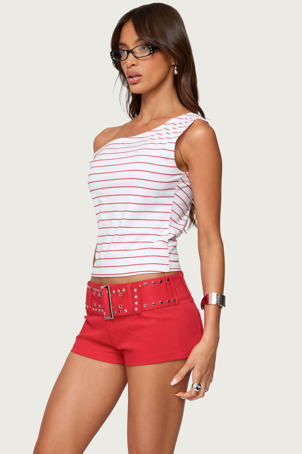 Edikted Keryn Striped Asymmetric Top Red And White