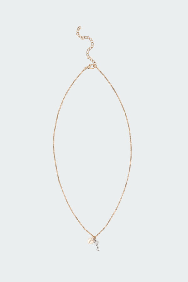 edikted Key To My Heart Necklace silver and gold