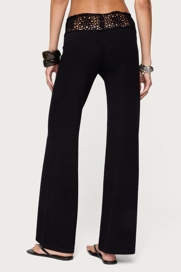 Edikted Kirsty Crochet Waist Knit Pants Black