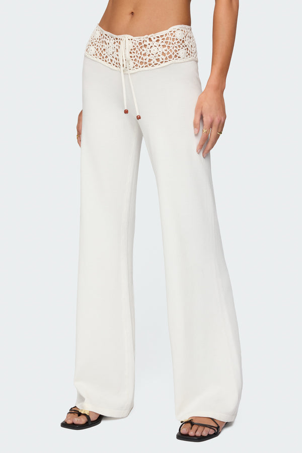 Edikted Kirsty Crochet Waist Knit Pants White