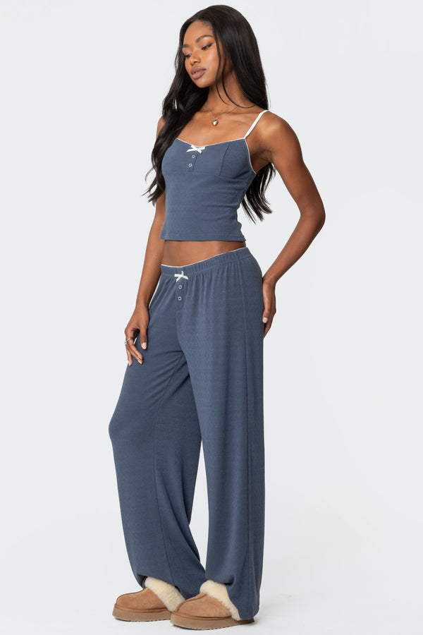 Edikted Kleo Pointelle Henley Tank Top Navy