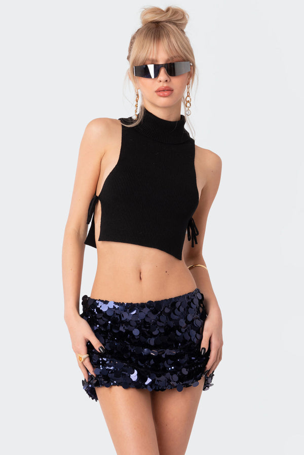 edikted Knitted Side Lace-Up Top black