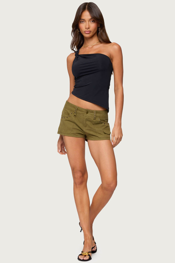 Edikted Knotted One Shoulder Asymmetric Top Black