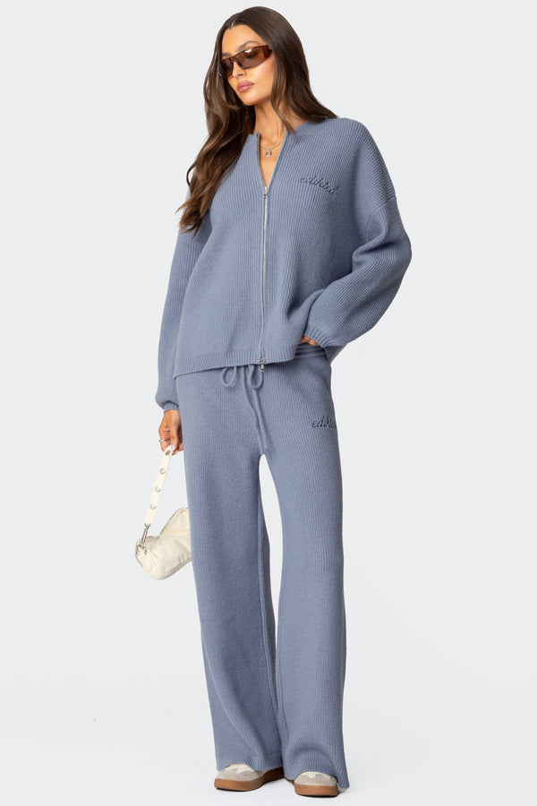 edikted Kris Ribbed Knit Sweatpants blue