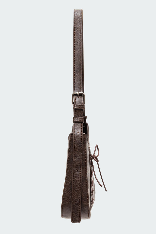 Edikted Lace Up Faux Leather Bag Dark Brown