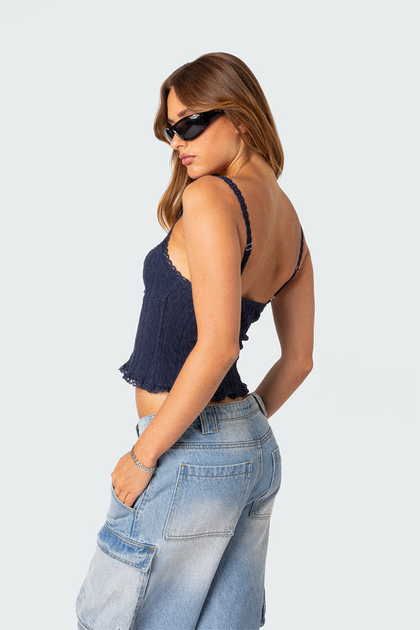 Edikted Lacey Knit Tank Top Navy