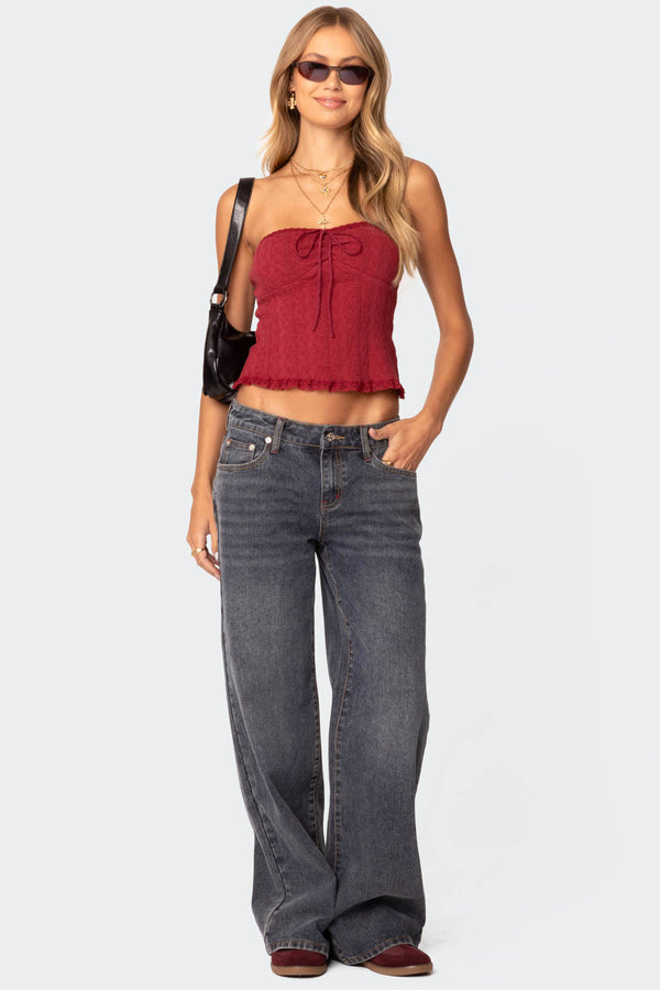 Edikted Lacey Knit Tube Top Burgundy