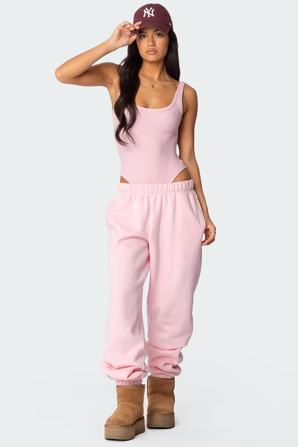 Edikted Lakely Ribbed Bodysuit Pink
