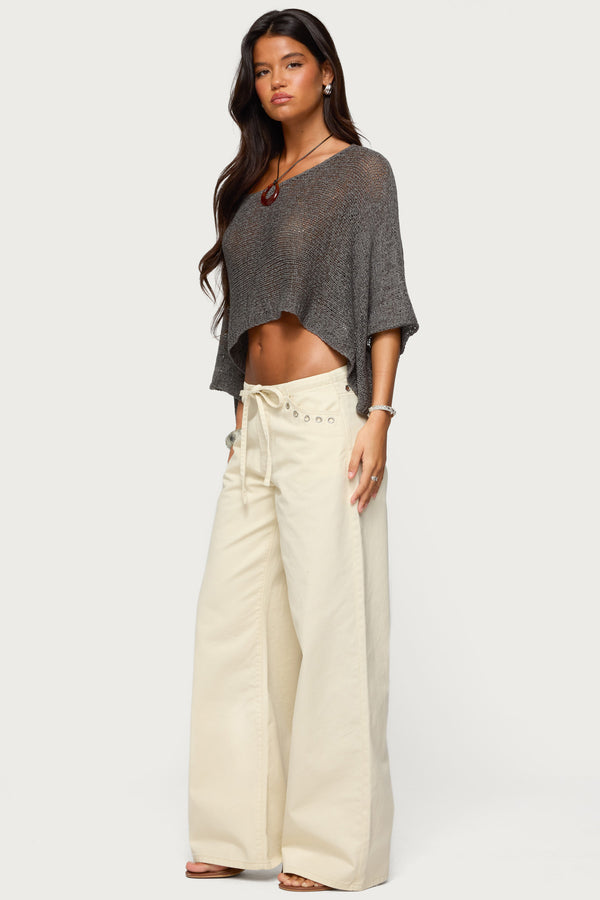 Edikted Laline Oversized Knit Crop Top Gray