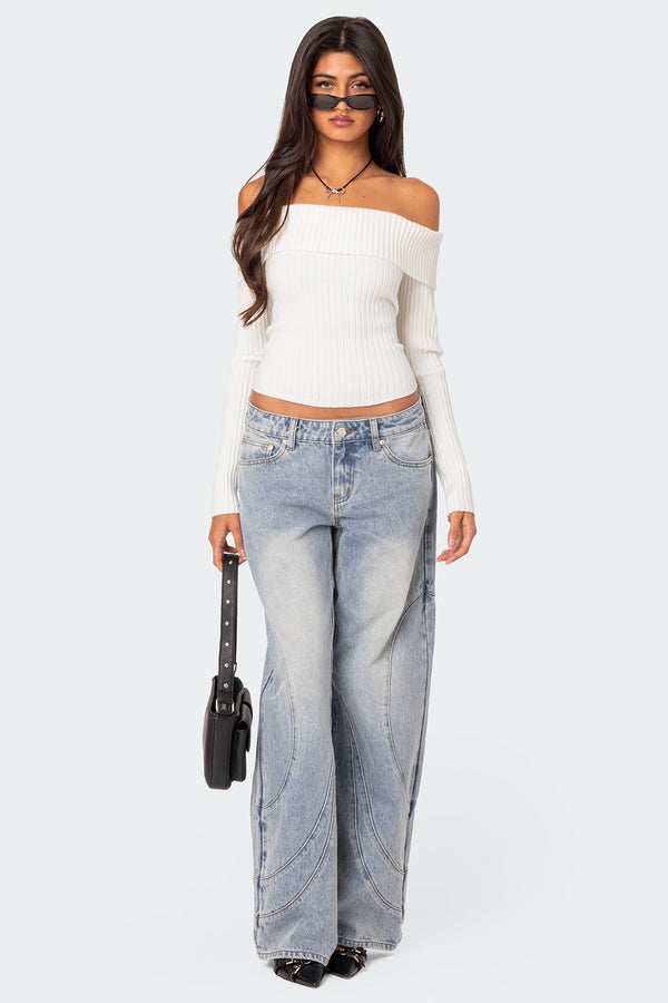 Edikted Lauren Knit Fold Over Top White