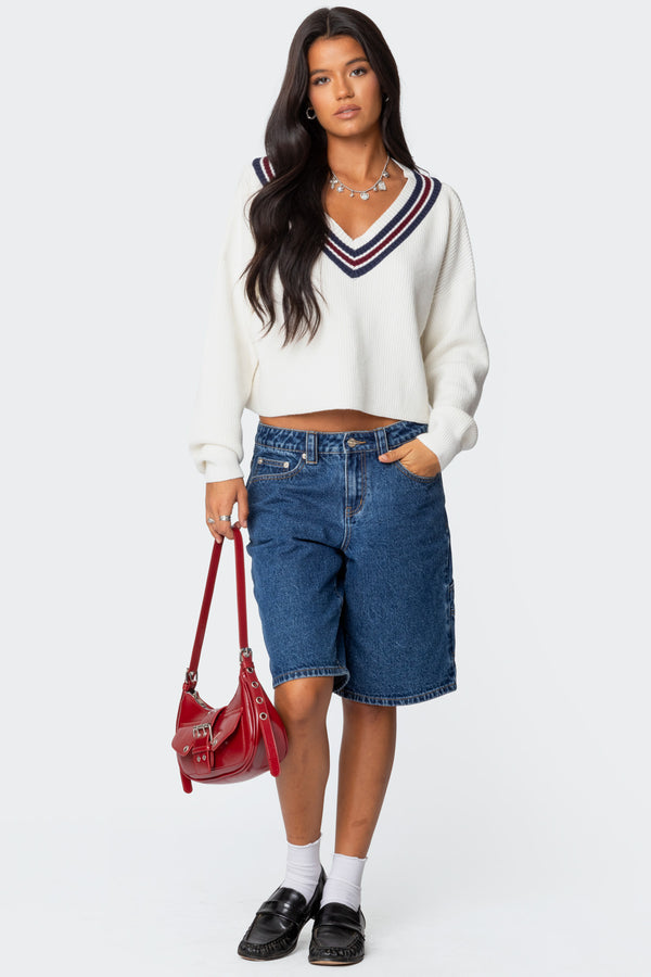 Edikted Lauryl V Neck Sweater White