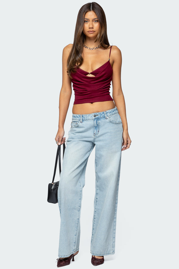 Edikted Layered Bra Cowl Neck Top Burgundy