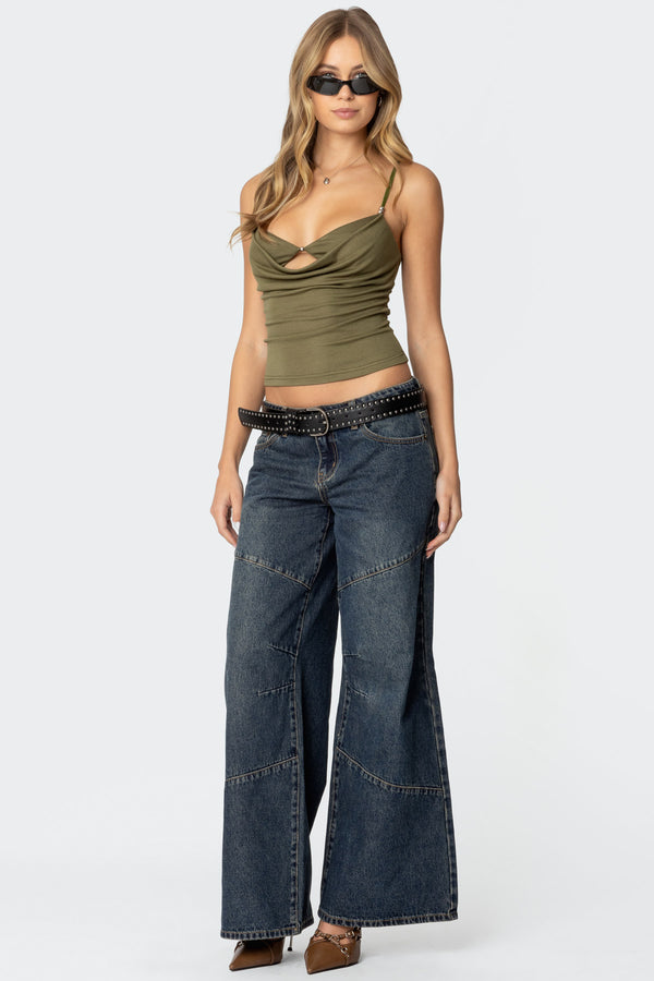 Edikted Layered Bra Cowl Neck Top Green