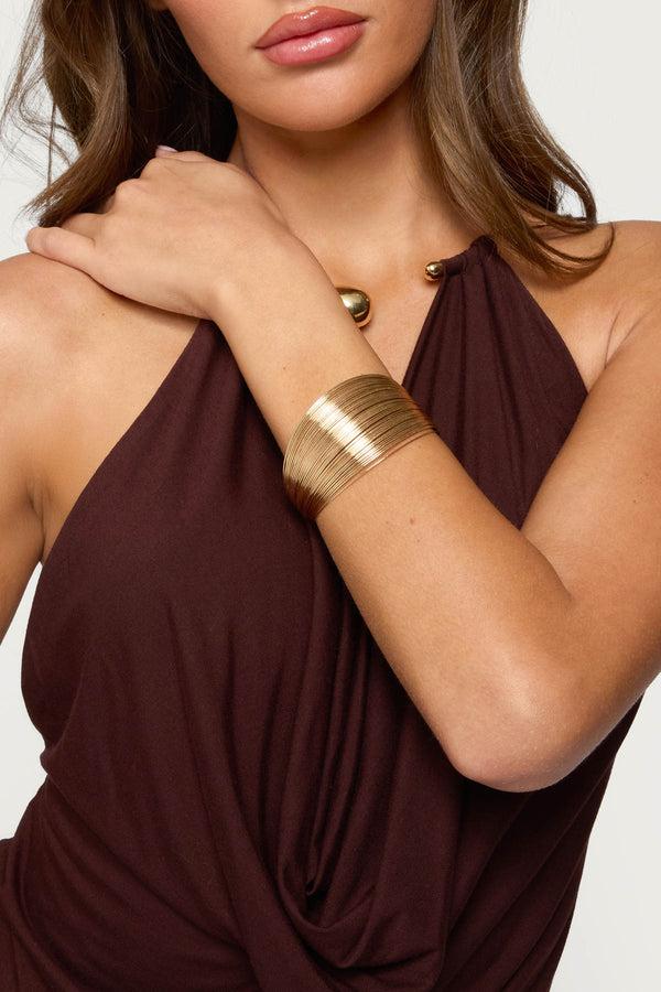 edikted Layered Wire Cuff Bracelet gold