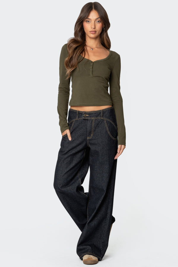 Edikted Leah Henley Top Olive