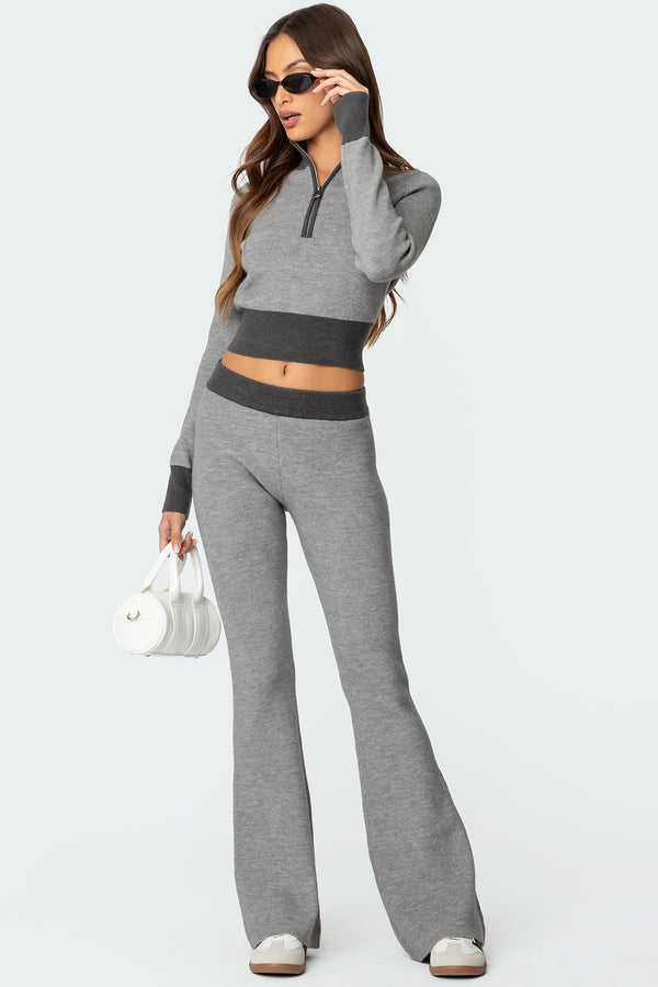 Edikted Lei Contrast Half Zip Knit Top Gray