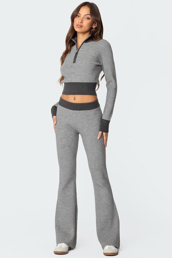 Edikted Lei Contrast Half Zip Knit Top Gray