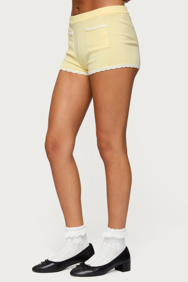 Edikted Leila Scalloped Knit Shorts Yellow
