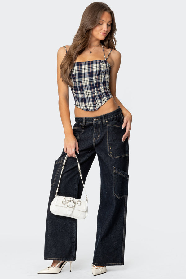 Edikted Leon Plaid Corset Navy