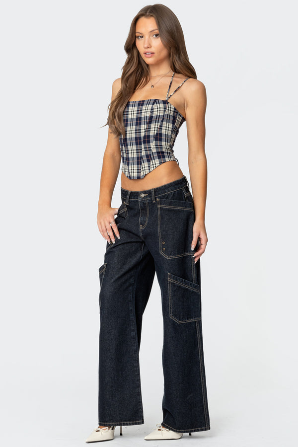 Edikted Leon Plaid Corset Navy