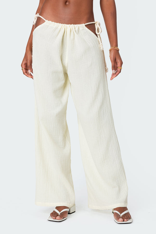 Edikted Leoni Side Tie Cotton Gauze Pants Cream