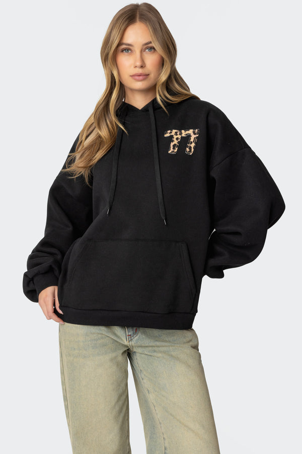 Edikted Leopard 77 Oversized Hoodie Black