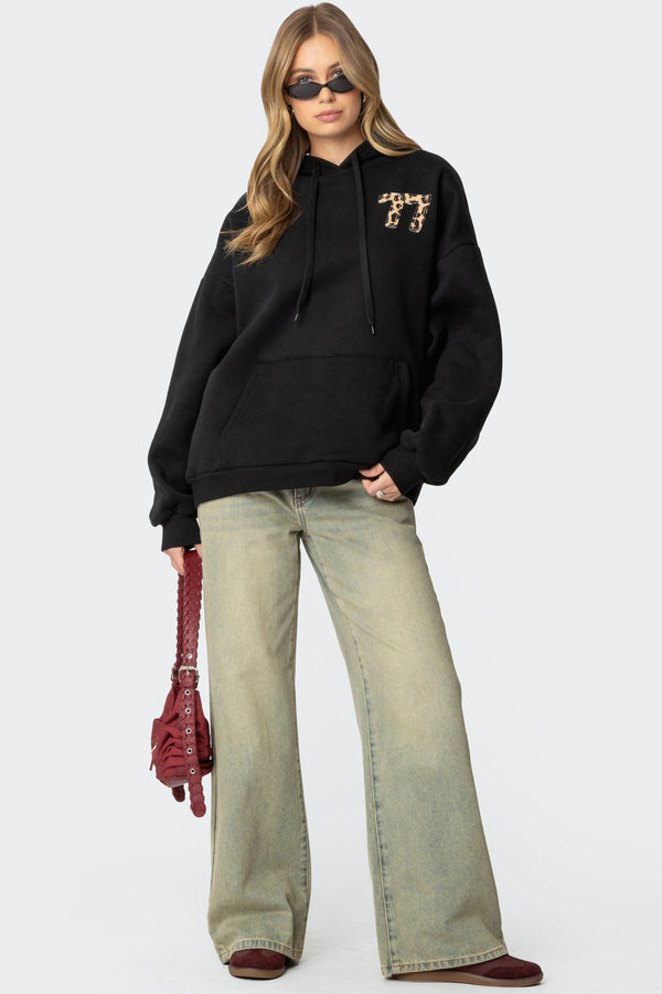 Edikted Leopard 77 Oversized Hoodie Black