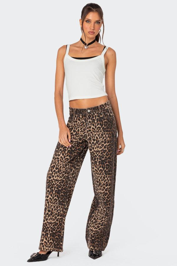 Edikted Leopard Printed Low Rise Jeans Leopard