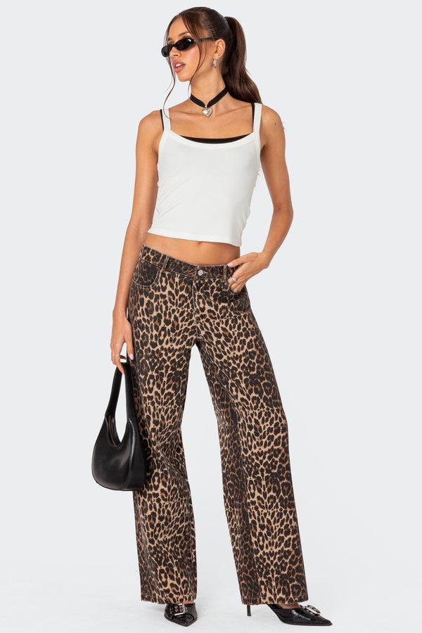 edikted Leopard Printed Low Rise Jeans leopard