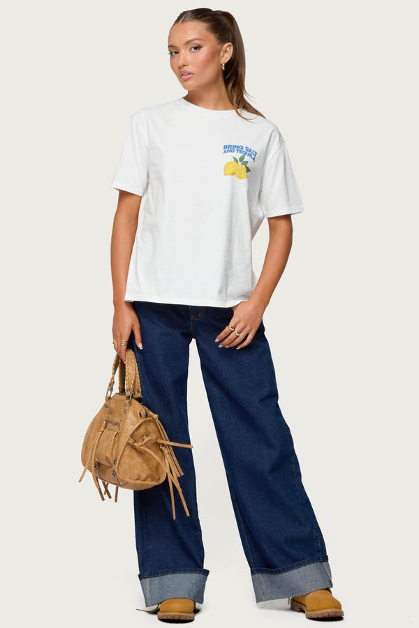 Edikted Let's Make Margs Oversized T Shirt White