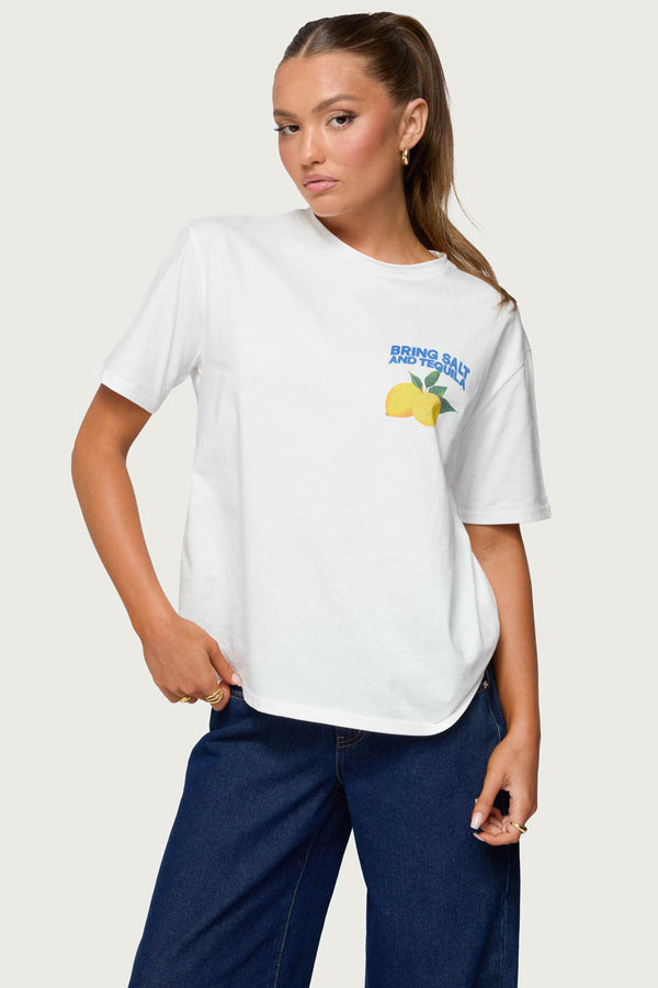 edikted Let's Make Margs Oversized T Shirt white