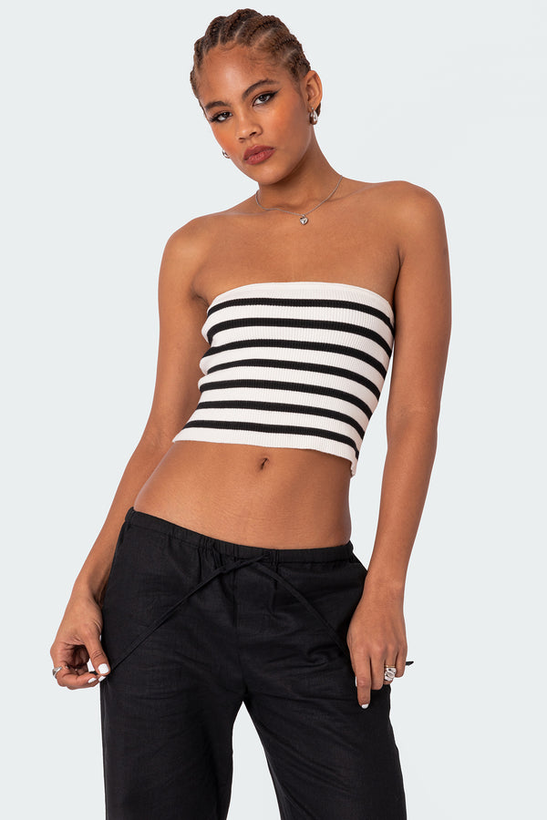 edikted Lexi Ribbed Tube Top black and white