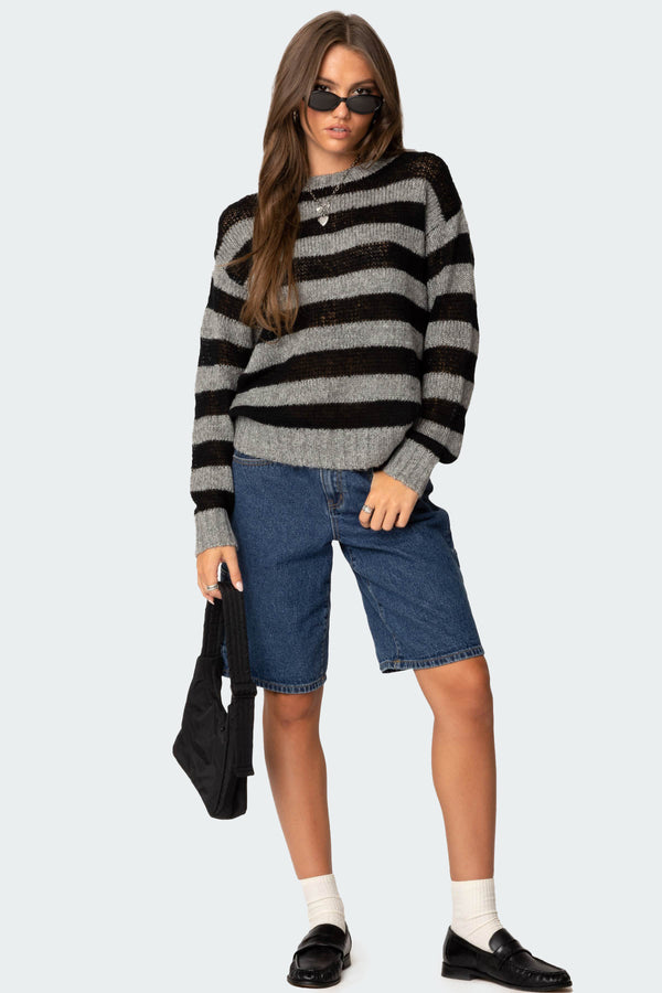 Edikted Light Knit Striped Sweater Black