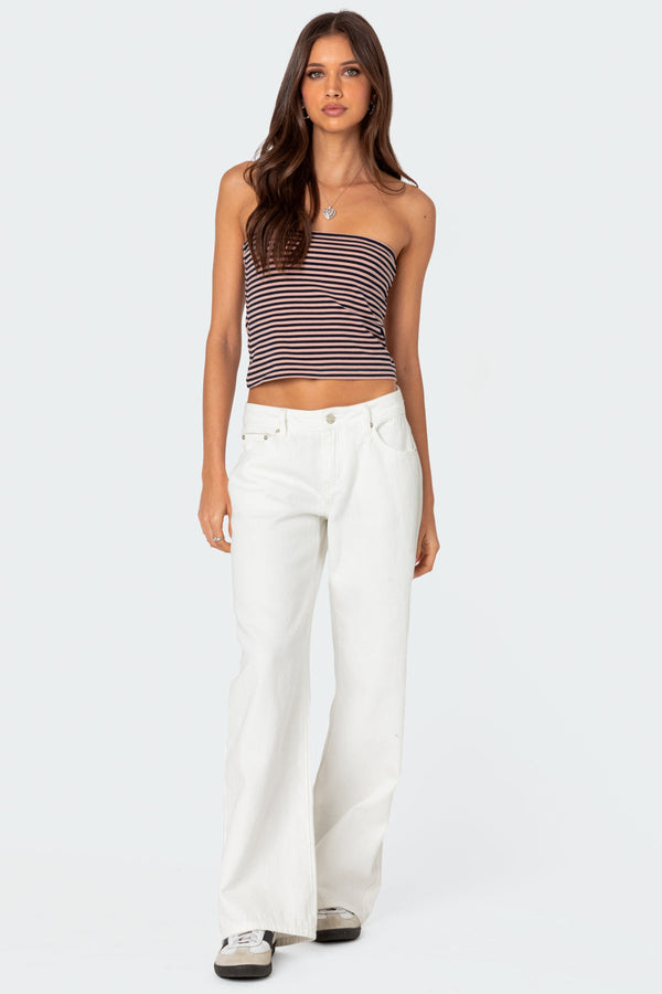 Edikted Lilah Striped Tube Top Navy And Pink