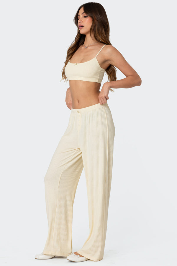 Edikted Lilou Pointelle Pants Yellow