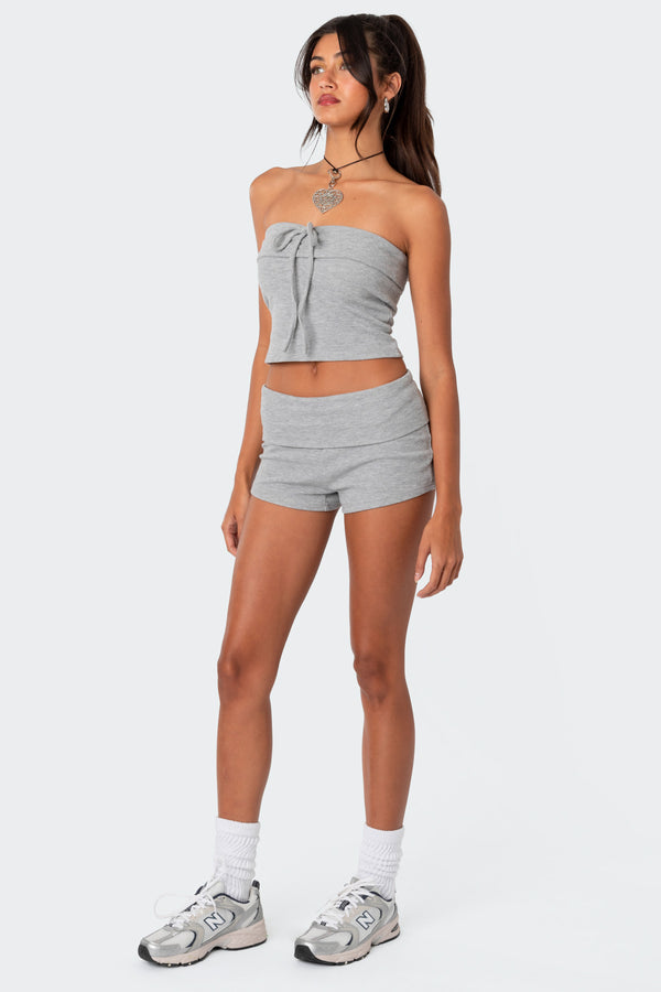 edikted Lizzy Foldover Waffle Shorts gray melange
