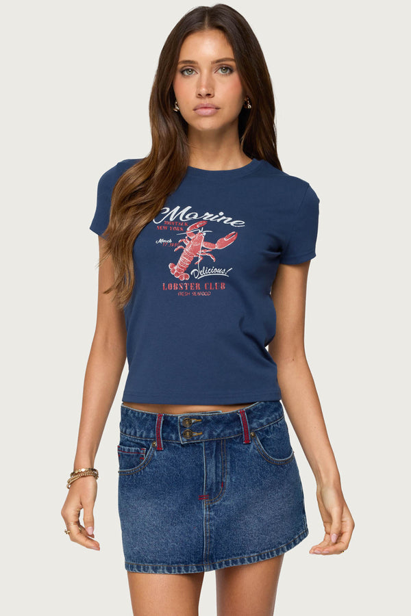 edikted Lobster Club T Shirt blue
