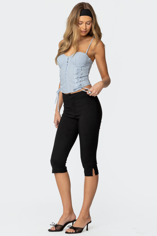 Edikted Lois Lace Up Pinstripe Corset Light Blue