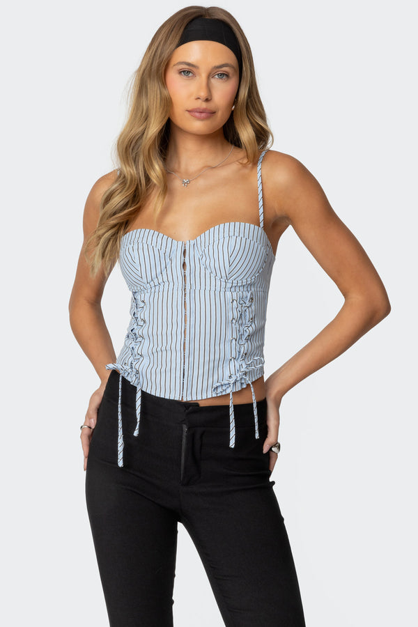 edikted Lois Lace Up Pinstripe Corset light blue