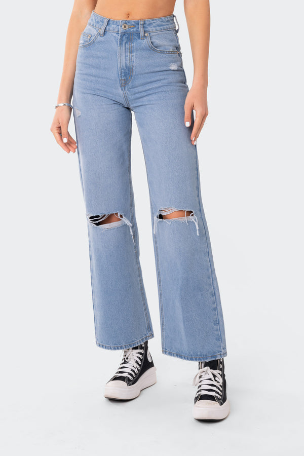 Edikted Lori High-Rise Wide Leg Jeans Blue
